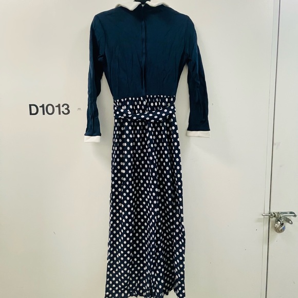 vintage 70s navy polka dot sailor maxi dress - Picture 4 of 6